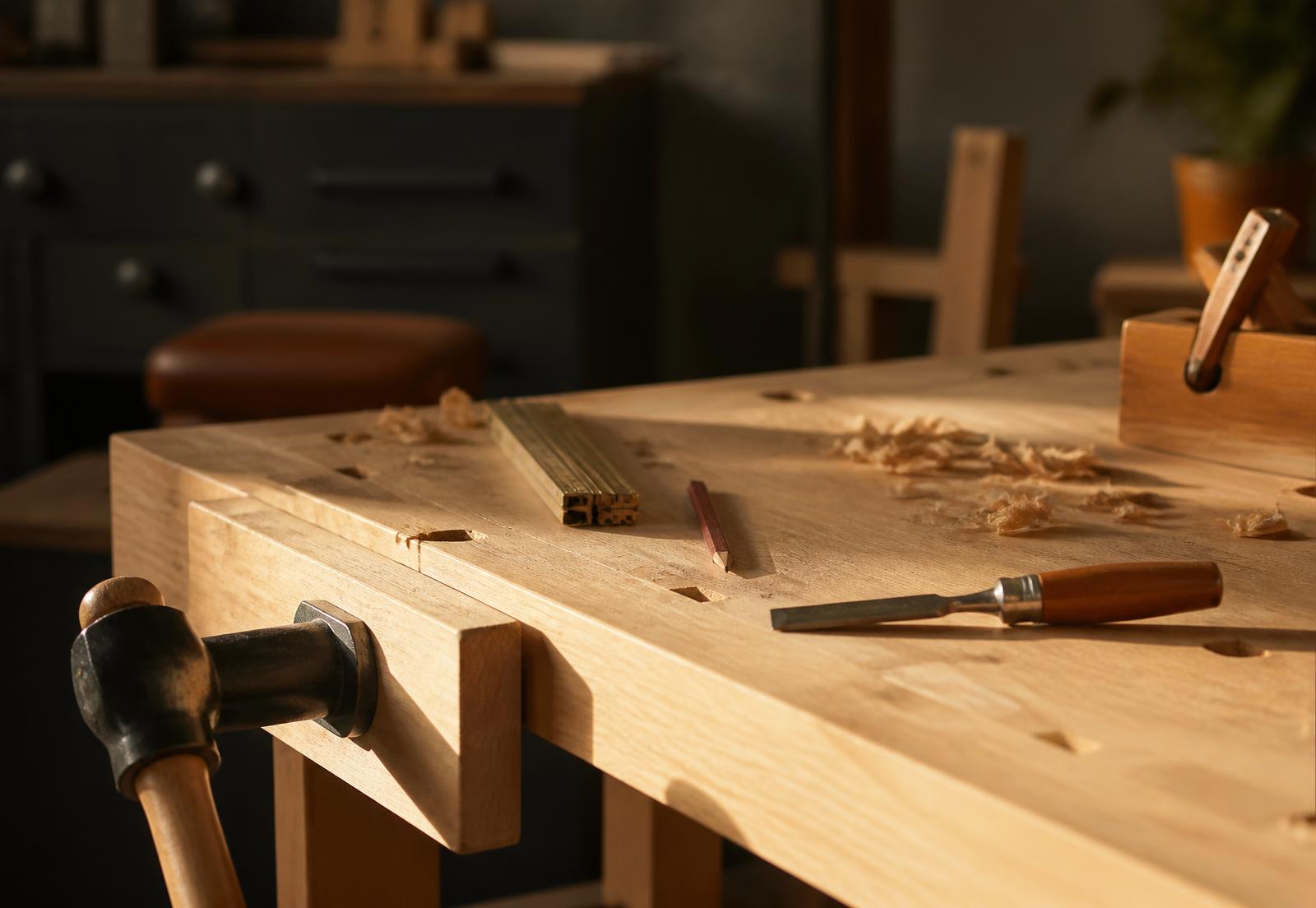 Établi de menuisier et outils à main